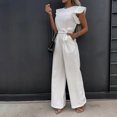 thumbnail image 4 of Babysbule Pantalon pour Femmes Mode Femme Été Uni Décontracté à Volants Manches Courtes Combinaison à Bretelles, 4 of 9