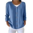 thumbnail image 3 of Feancey Plus Size Cardigans for Women Lightweight Long Sleeve Button Sweaters Thin Casual Open Front Cardigan Sweater Ribbed Knit Jackets Blue L, 3 of 6