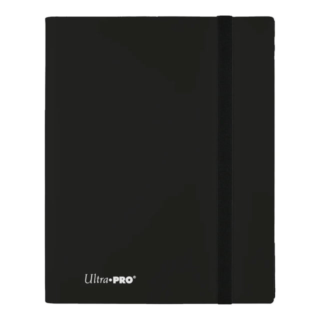 Ultra PRO Eclipse Classeur PRO à 9 Pochettes en Noir avec Fermeture à Sangle Élastique, Matériau Sans Acide Ni PVC Sécuritaire pour l'Archivage, design de Toile Embossée Noire et Pochettes à Chargement Latéral pour Tenir en Toute Sécurité les Cartes à Échanger et de Jeu 360 dans des Pochettes de Protection pour Jeux, Convient Aussi au Rangement Organisé des Objets de Collection.