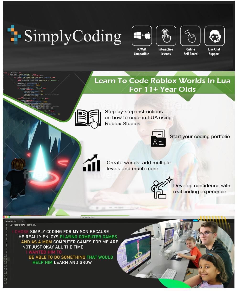 Coding for Kids - Learn to Code Roblox Worlds in Lua Course Age 11+ [Digital Download]