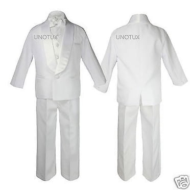 Costume Smoking Formel Blanc à Revers Châle pour Bébé, Tout-Petit, Enfant, Ado Garçon, Mariage, Taille P-20
