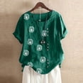 thumbnail image 1 of Pisexur Hauts Grande Taille pour Femmes Été T-Shirts à Manches Courtes Col Ras du Cou Imprimé Pissenlit Hauts Amples Blouses en Lin Confortables, 1 of 1