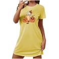 thumbnail image 4 of Sakmal Courtes Femmes Moomoo Chemises de Nuit Mignonnes Grande Taille Halloween Robe de Nuit Jaune Imprimé Citrouille Manches Courtes Chemises de Nuit pour Femmes, 4 of 5