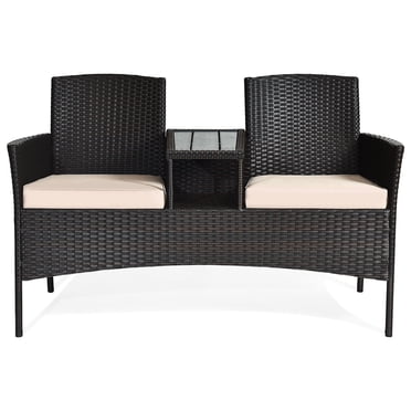 Patiojoy Outdoor Rattan Furniture Wicker Conversation Chair Loveseat Patio Garden