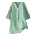 thumbnail image 1 of AherBiu Plus Size Tops for Women Cotton Linen Half Button Notch V Neck Oversized Summer Tops Shirt Blouse, 1 of 3
