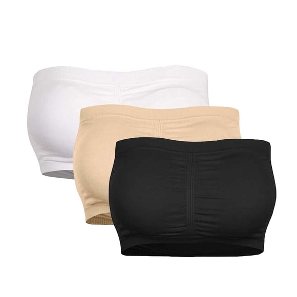 Double Women Plus Size Strapless Bra Bandeau Tube Removable Padded Top Stretchy Tube Tops for Women Tube Top With Built In Bra Strapless Bra No Underwire Wireless Strapless Bras for Women 3PC-2 6XL