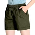 thumbnail image 2 of Ovticza Short en Lin pour Femme Décontracté Taille Élastique Confortable Short de Plage avec Cordon Vert Foncé 3TG, 2 of 6