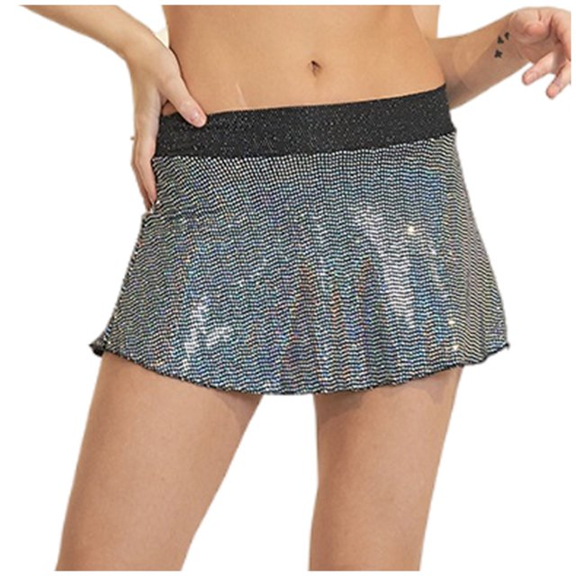Birdeem Jupe Courte Extensible Taille Haute Unie à Paillettes pour Femmes