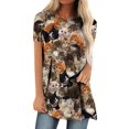 thumbnail image 2 of Hauts d'Été Grande Taille pour Femmes, T-Shirts Décontractés à Col Rond Imprimé, Manches Courtes, Blouse Ample, Col en V, en Solde, 2 of 5