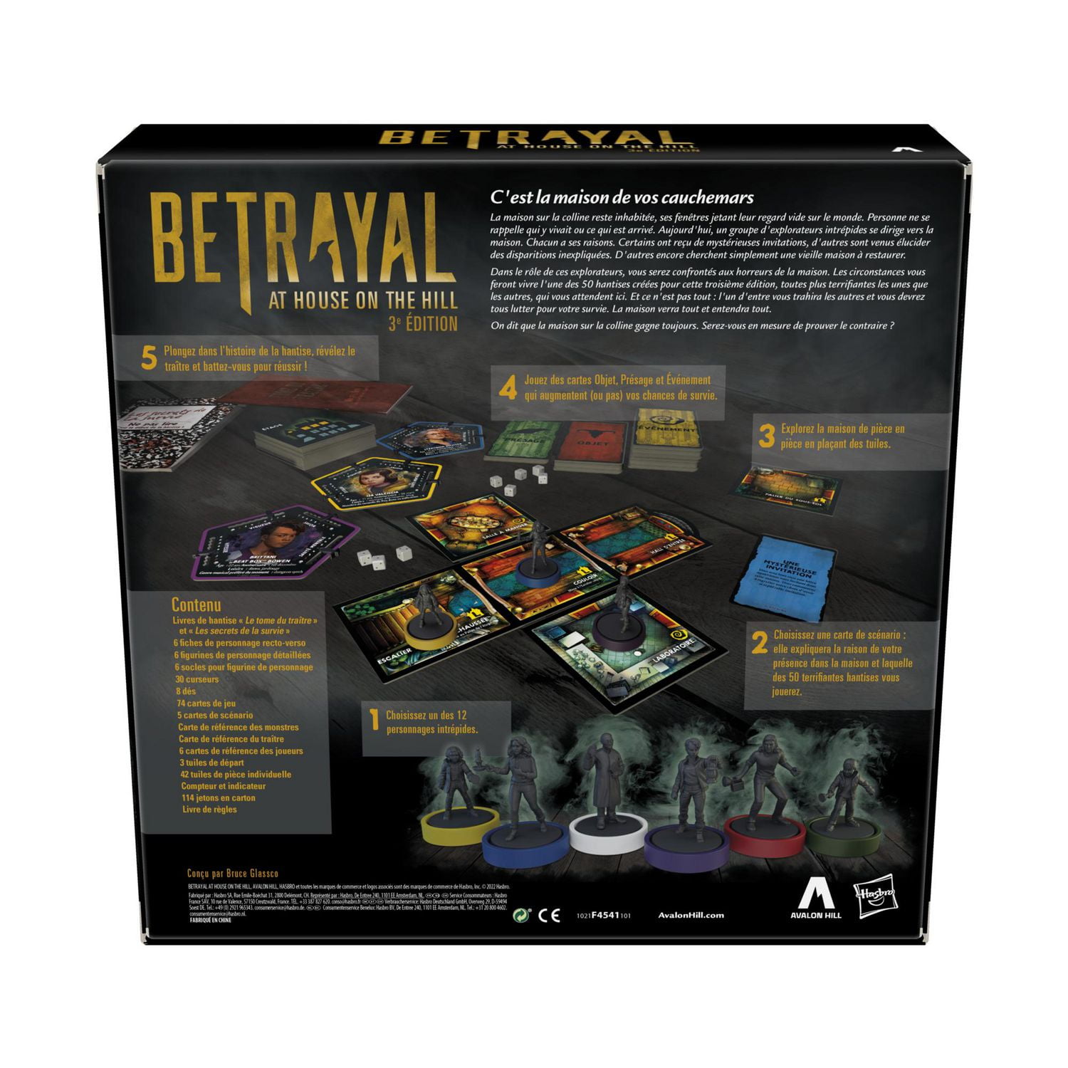 Avalon Hill Betrayal at the House on the Hill, jeu de plateau coopératif 3e édition, 50 scénarios effrayants, de 3 à 6 joueurs, dès 12 ans