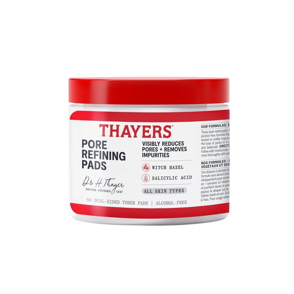 Thayers Pore Refining Toner Pads with Salicylic Acid and Witch Hazel, 60 Face Cleansing Pads