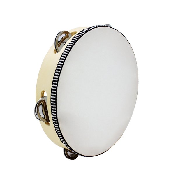 Tambourin à Main de 8 Pouces Cloche en Bouleau Métal Jingles Percussion Jouet Éducatif Musical Couleur : Bordure Noire