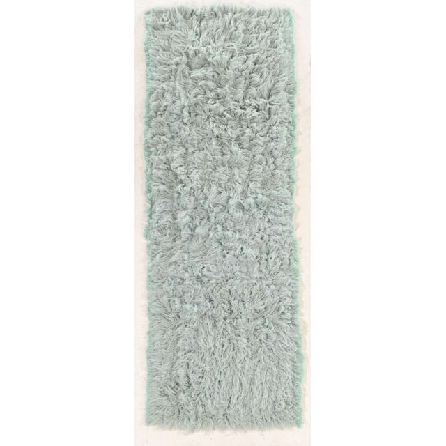 New Flokati 1400gr 2'4" x 8'6" Runner in pastel blue, hand woven in Greece from 100% New Zealand wool with a thick plush shag pile, ideal for hallways, laundry rooms, or beside beds, shown flat on a neutral surface.