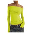 thumbnail image 1 of Women's Fashion Off Shoulder Long Sleeve Tees Slim Fit Stretchy Top - Solid Color, Backless, Perfect for Spring, Fall and Various Occasions, 1 of 4
