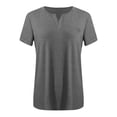 thumbnail image 2 of Ladies Top V Neck Fashion Solid Color Short Sleeve Pocket Loose T Shirt, 2 of 4