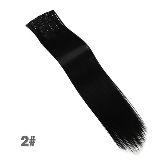 Amdohai Rallonges de Cheveux à Clip de 24 Po, Couleur 2#, avec Brins Noirs Élégants. Comprend 6 Pcs avec 16 clips Invisibles à Clipser pour une Fixation Sécurisée. Faite de Fibre Résistante aux Hautes Températures, Douce et Sans Enchevêtrement, avec un design à double Trame pour la Durabilité. Idéale pour une Coiffure Polyvalente et un Mélange Facile avec des Cheveux Naturels.