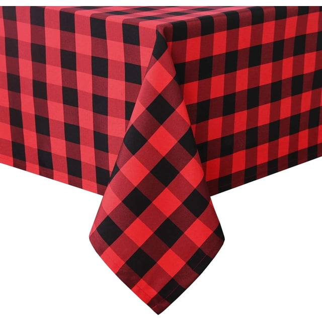 Checkered Tablecloth Rectangle - Stain Resistant, Waterproof and Washable Table Cloth Gingham for Outdoor Picnic, Holiday Dinner, 60 x 102 Inch, Black and Red