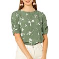 thumbnail image 1 of INSPIRE CHIC Haut Floral Élégant pour Femme à Manches Courtes Froncées, Coupe Régulière, 1 of 4