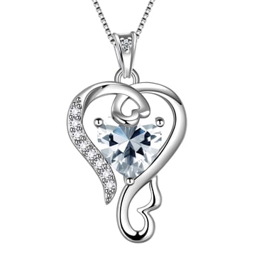 Beautlace Collier Cœur d'Amour en Argent Sterling 925 avec Pendentif Pierre de Naissance d'Avril, Cadeau de Bijoux pour Femmes