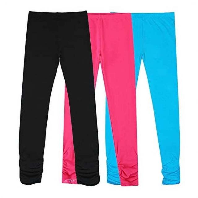 Bienzoe Lot de 3 Leggings d'Uniforme Scolaire Extensibles en Coton pour Fille - H 14