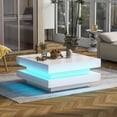 thumbnail image 3 of Table basse carrée Noble House, finition brillante, plateau pivotant à 360° et éclairage DEL, blanche, 3 of 7