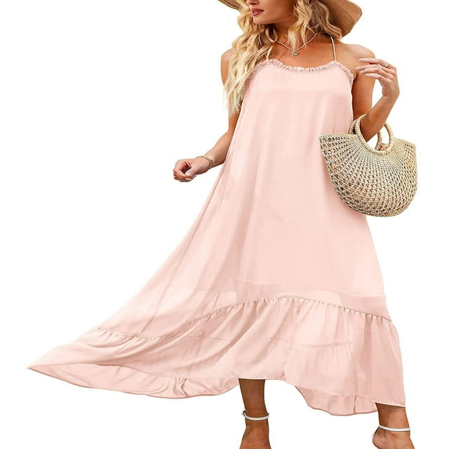 Robe Maxi Florale à Col en V pour Femmes, Robe Longue de Plage Ethnique à Bretelles Spaghetti Imprimée Boho Noire TG