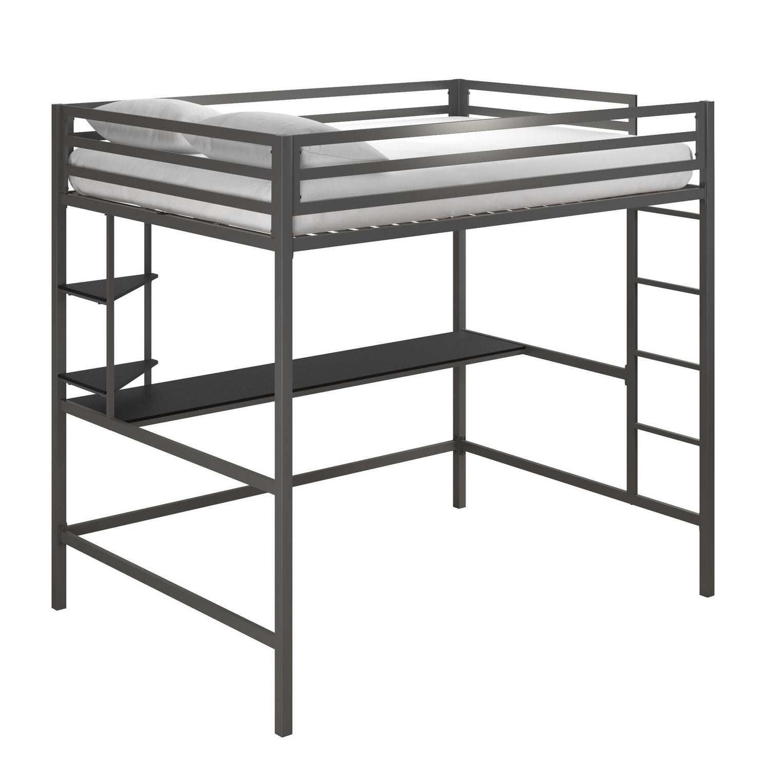 Novogratz Maxwell Metal Full Loft Bed with Desk & Shelves