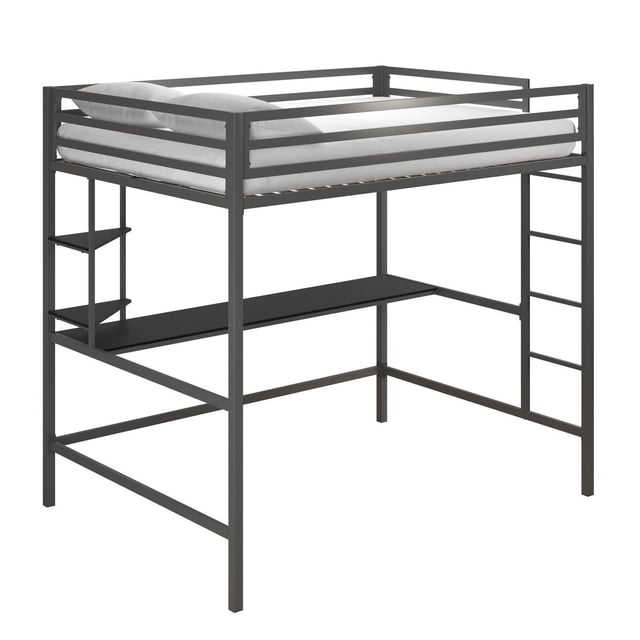 Novogratz Maxwell Metal Full Loft Bed with Desk & Shelves