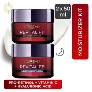 Anti-Aging Moisturizers with Pro-Retinol, Vitamin C + Hyaluronic Acid, Face Cream, 2x50 mL