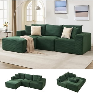 108 dans Canapé Sectionnel Modulaire, Canapé Corduroy L-Shaped avec Siège Deep & Oreillers à jet, sans assemblage, nuage confortable 3-Seater Couch avec Chaise, Memory Mousse Couch pour le salon, Vert