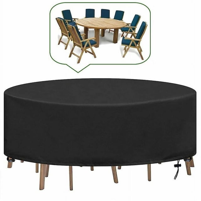 Housse Imperméable pour Meubles d'Extérieur, Protège-Table Rond en Tissu Oxford Robuste 230X100cm Noir, Idéal pour Protéger les Meubles de patio de la Pluie, de la Neige, des Rayons UV et de la Poussière. Comprend un Cordon d'Ourlet Élastique Ajustable pour un Ajustement Serré et un Matériau Résistant aux Déchirures pour la Durabilité.