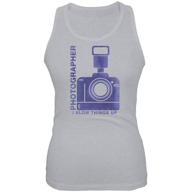 Photographer Blow Things Up Funny Heather Grey Juniors Soft Tank Top