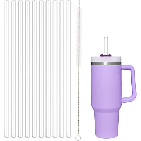 10 Pcs Replacement Straw for Stanley Cup 40 oz 30 oz 64 oz Tumbler, Dishwasher Safe Clear Reusable long Straws with Cleaning Brush for Stanley Adventure Tumbler Accessories