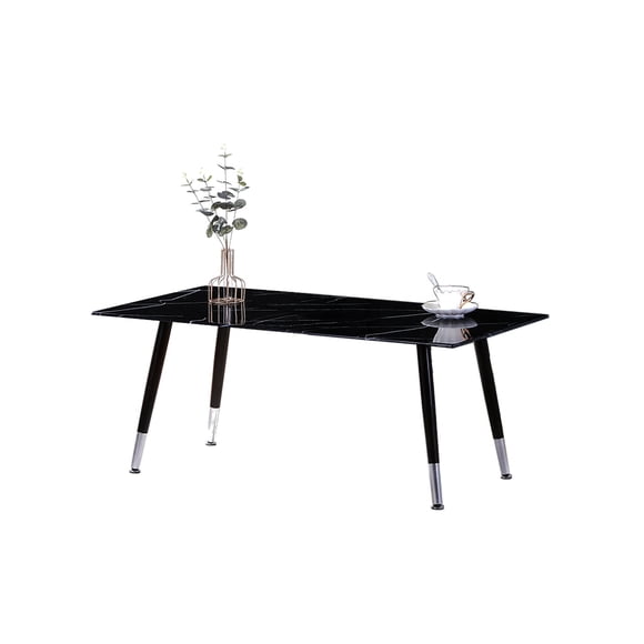 IFDC - Table Basse avec Dessus en Verre et Base en Métal, 44 Pieds'x22 Pieds'x18 Pieds', Motif Marbre Noir