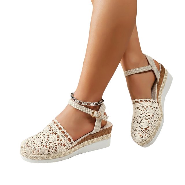 Dakaela Sandales à Plateforme à Bout Fermé pour Femmes, Été, Bride à la Cheville à Boucle, Espadrilles Compensées, Chaussures de Travail