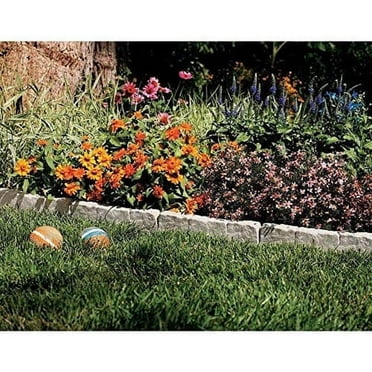 Suncast Interlocking Border Edging - Stone -Like Poly Construction for Garden, Lawn, and Landscape Edging - Water Resistant Border for Containing Trees, Flower Beds and Walkways - Light Taupe -Gray