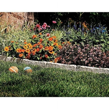 Suncast Interlocking Border Edging - Stone -Like Poly Construction for Garden, Lawn, and Landscape Edging - Water Resistant Border for Containing Trees, Flower Beds and Walkways - Light Taupe -Gray