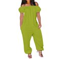 thumbnail image 2 of LOVZFMLL Women's Jumpsuit, Solid Color Off Shoulder Short Sleeve Loose Jumpsuit Green, S, 2 of 5