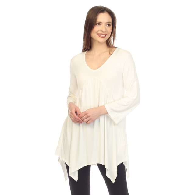 White Mark Tunique à Manches 3/4 pour Femmes, Taille Empire, Col en V