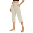 thumbnail image 1 of Plebaso Capri Pants for Women Drawstring Cropped Wide Leg Pants Lightweight Lounge Yoga Capris with Pockets, 1 of 7