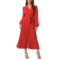 thumbnail image 1 of INSPIRE CHIC Robe Plissée pour Femme à Manches Longues Bouffantes, Col en V, Robe avec Ceinture à la Taille, G Rouge, 1 of 6