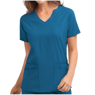 LSLJS Mode Femme Blouse à Manches Courtes Col en V Unie Chandail Décontracté avec Poches, Blouses Médicales pour Femmes