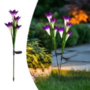 Fridja Solar Lights Outdoor Garden Decor, 2 Pack with Lily Flower, Waterproof Solar Outdoor Lights Automatic Lighting In Darkness Decorative Lights for Garden, Patio, Backyard, 27.56in, Purple