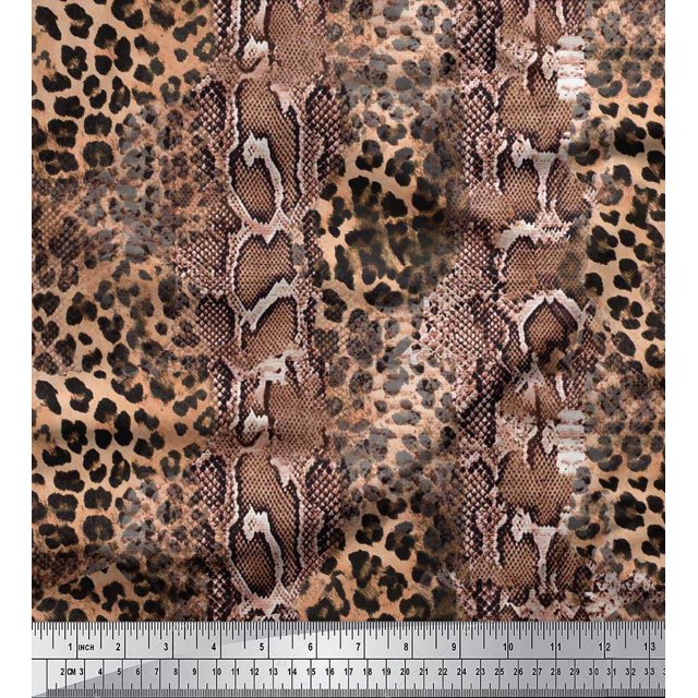 Soimoi White Modal Satin Fabric Leopard & Snake Animal Skin Print Sewing Fabric Yard 42 Inch Wide