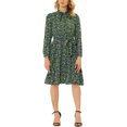 thumbnail image 2 of INSPIRE CHIC Robe Vintage à Fleurs pour Femme à Col Noué en Chiffon à Manches Longues avec Ceinture TP Vert, 2 of 7