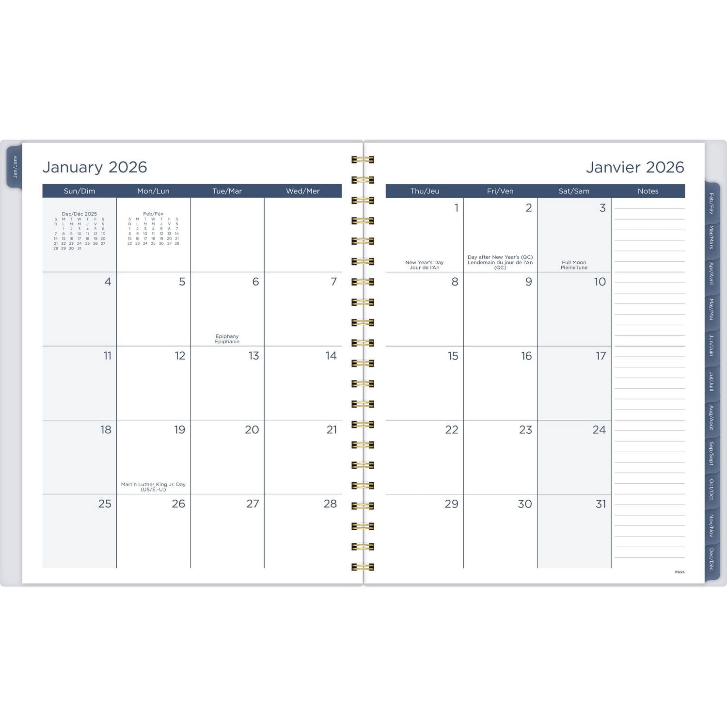 Agenda hebdomadaire Mead® Simplicity Stripe 2026, grand format, couverture transparente en polyéthylène