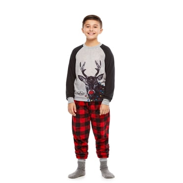 Wangsaura Christmas Family Pajamas Sets, Long Sleeve Tops+Plaid Long Pants