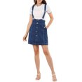 thumbnail image 1 of INSPIRE CHIC Robe Salopette en Denim Classique pour Femme à Boutons devant, Ligne A, à Bretelles, 1 of 6