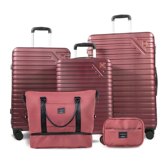 Travelhouse Ensemble de 5 Pcs de Valises Rigides à Roulettes, Valise Légère avec Cadenas TSA et Sac de Sport, Rouge Vin