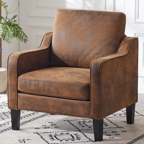 Ktaxon Accent Chair with Thick Cushion, Mid-Century Modern Single Sofa Bronzing Cloth Armchair for Living Room, Bedroom Brown